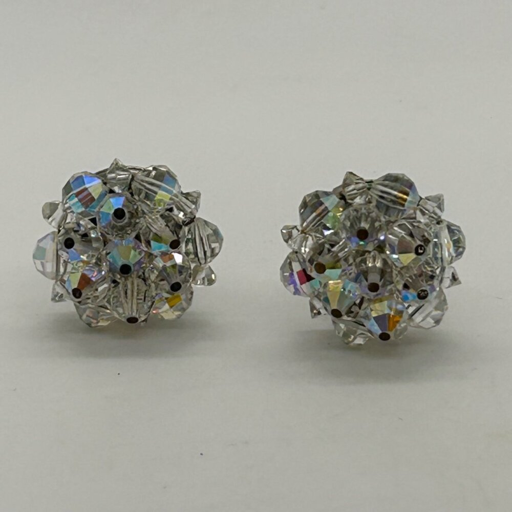 Laguna Vintage Aurora Borealis Crystal Cluster Clip-On Earrings Iridescent - Picture 13 of 16